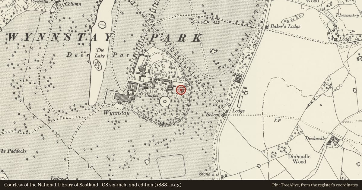 Ordnance Survey six-inch map, 2nd edition (1888–1913) covering the location of The Dairy at Wynnstay Hall, Ruabon, Wrexham, with a pin at the register's coordinates