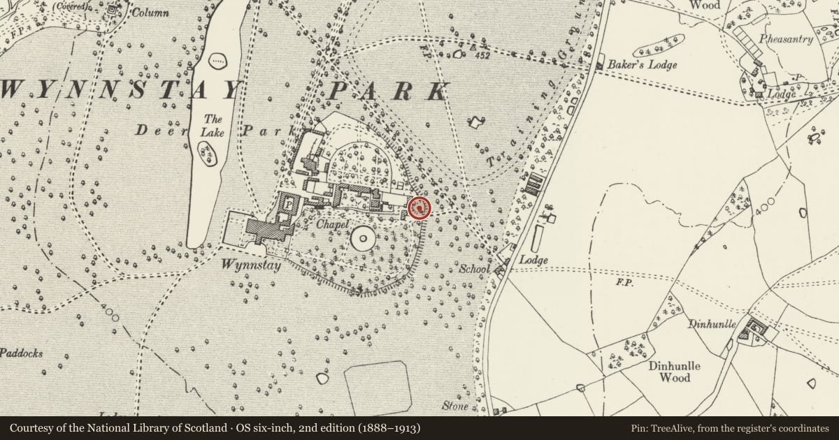 Ordnance Survey six-inch map, 2nd edition (1888–1913) covering the location of Tunnel to E of Kitchen Garden at Wynnstay Hall, Ruabon, Wrexham, with a pin at the register's coordinates
