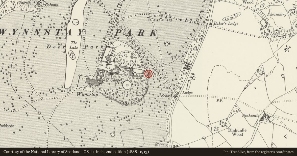 Ordnance Survey six-inch map, 2nd edition (1888–1913) covering the location of Ha-Ha Walls to E of Kitchen Garden at Wynnstay Hall, Ruabon, Wrexham, with a pin at the register's coordinates