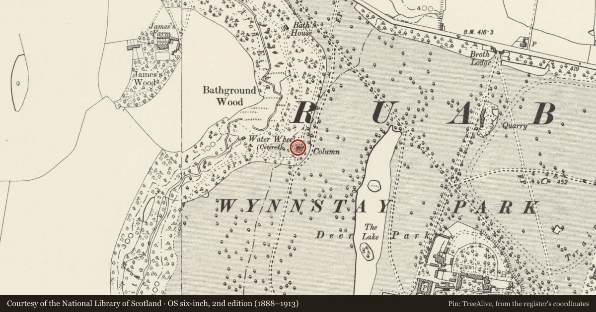 Ordnance Survey six-inch map, 2nd edition (1888–1913) covering the location of Wynnstay Column, Ruabon, Wrexham, with a pin at the register's coordinates