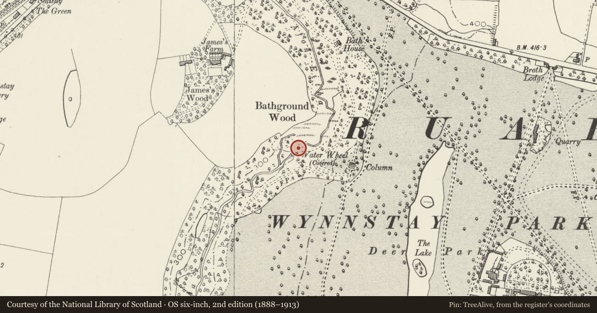 Ordnance Survey six-inch map, 2nd edition (1888–1913) covering the location of Sluice Outlet, Ruabon, Wrexham, with a pin at the register's coordinates