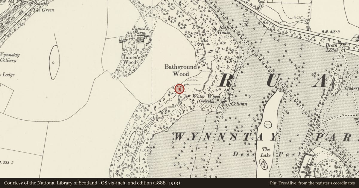 Ordnance Survey six-inch map, 2nd edition (1888–1913) covering the location of Cascade, Ruabon, Wrexham, with a pin at the register's coordinates