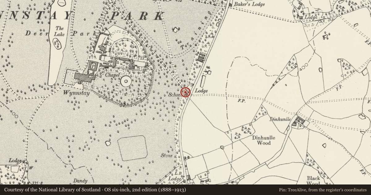 Ordnance Survey six-inch map, 2nd edition (1888–1913) covering the location of School Room, Ruabon, Wrexham, with a pin at the register's coordinates