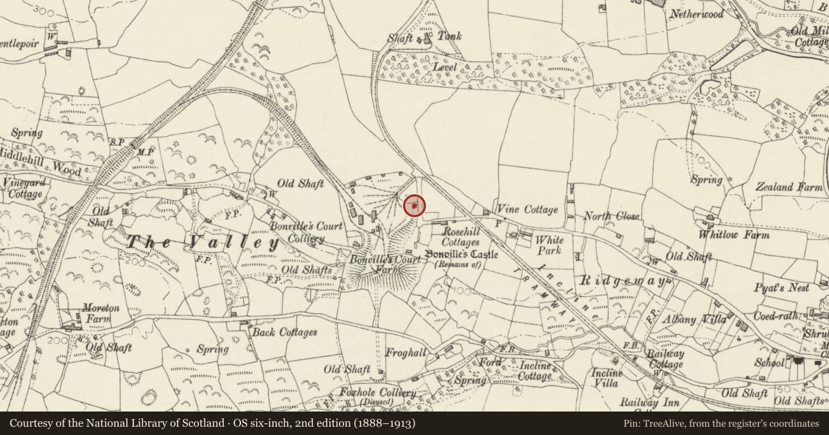 Ordnance Survey six-inch map, 2nd edition (1888–1913) covering the location of Former Bonville's Court Colliery Weighbridge House, Saundersfoot, Pembrokeshire, with a pin at the register's coordinates