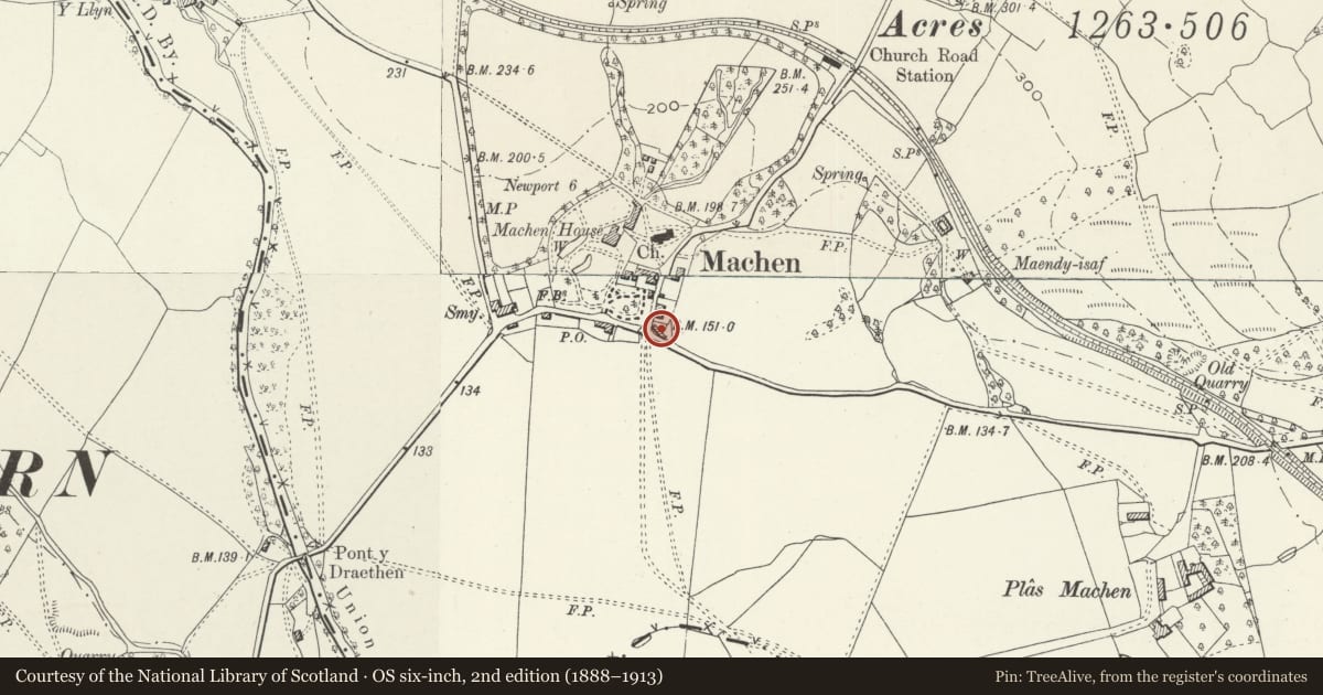 Ordnance Survey six-inch map, 2nd edition (1888–1913) covering the location of Corner House, Graig, Newport, with a pin at the register's coordinates