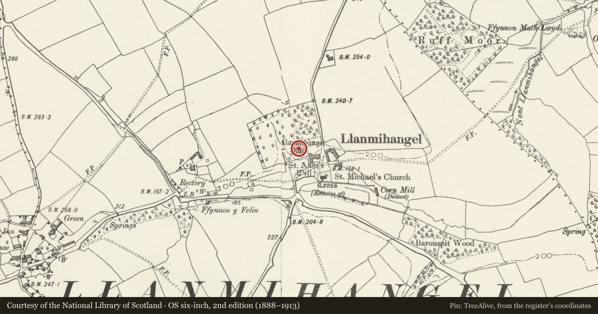 Ordnance Survey six-inch map, 2nd edition (1888–1913) covering the location of Two flights of steps up to Terrace and Yew Tree Pleasance, Llandow, Vale of Glamorgan, with a pin at the register's coordinates