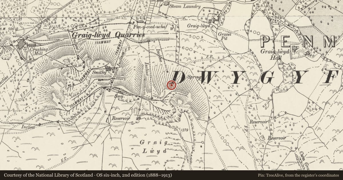 Ordnance Survey six-inch map, 2nd edition (1888–1913) covering the location of Incline Drumhouse at New Bank, Penmaenmawr, Conwy, with a pin at the register's coordinates