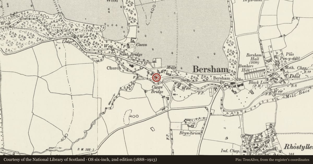Ordnance Survey six-inch map, 2nd edition (1888–1913) covering the location of 3 Mill Terrace, Esclusham, Wrexham, with a pin at the register's coordinates