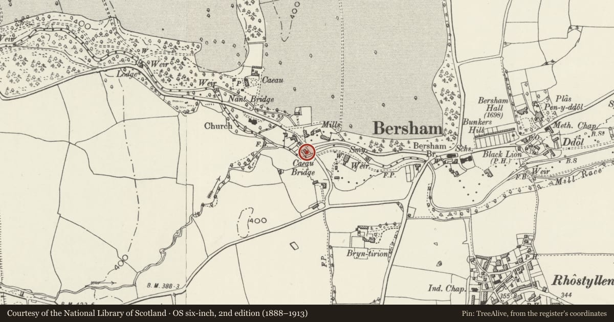 Ordnance Survey six-inch map, 2nd edition (1888–1913) covering the location of 6 Mill Terrace, Esclusham, Wrexham, with a pin at the register's coordinates