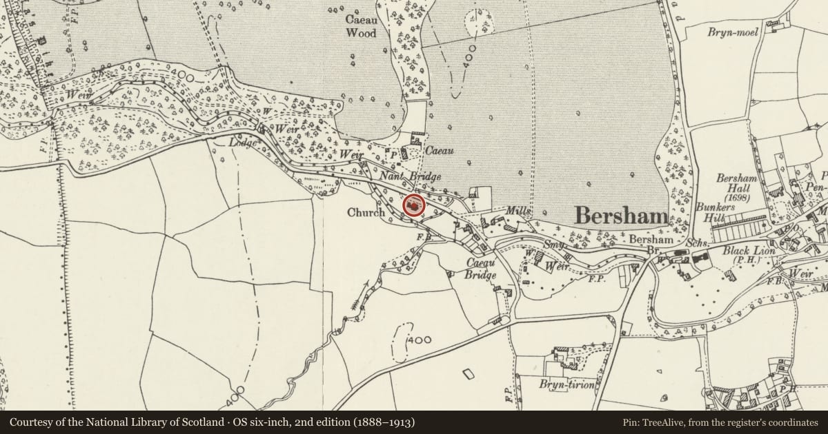Ordnance Survey six-inch map, 2nd edition (1888–1913) covering the location of Church of Saint Mary, Esclusham, Wrexham, with a pin at the register's coordinates