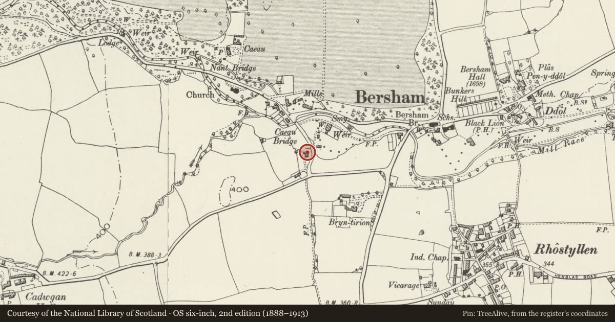 Ordnance Survey six-inch map, 2nd edition (1888–1913) covering the location of The White House, Esclusham, Wrexham, with a pin at the register's coordinates