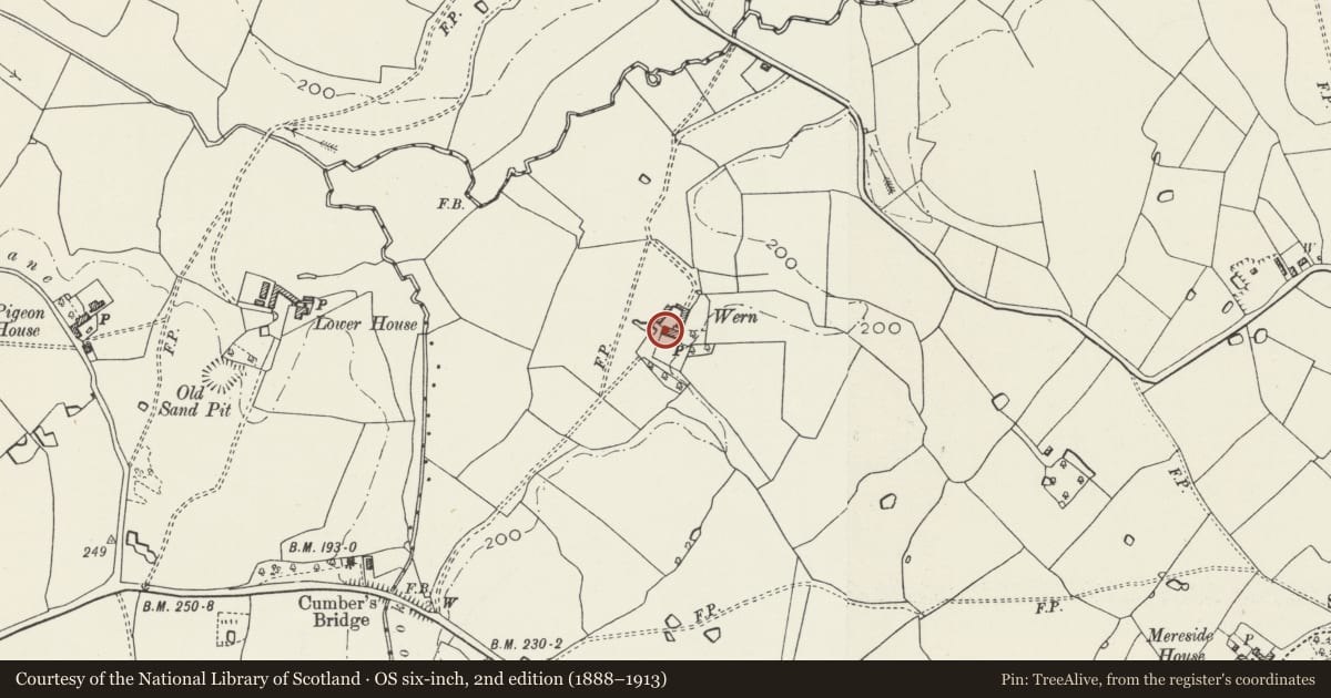 Ordnance Survey six-inch map, 2nd edition (1888–1913) covering the location of The Wern, Hanmer, Wrexham, with a pin at the register's coordinates
