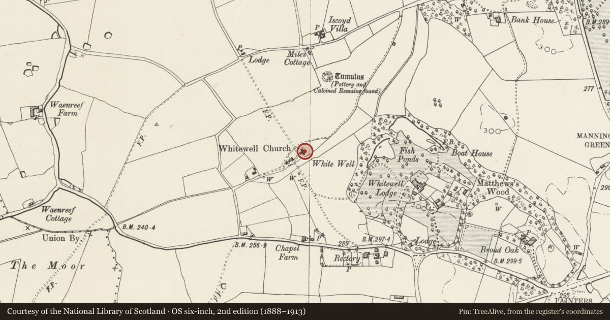 Ordnance Survey six-inch map, 2nd edition (1888–1913) covering the location of Church of St Mary, Bronington, Wrexham, with a pin at the register's coordinates