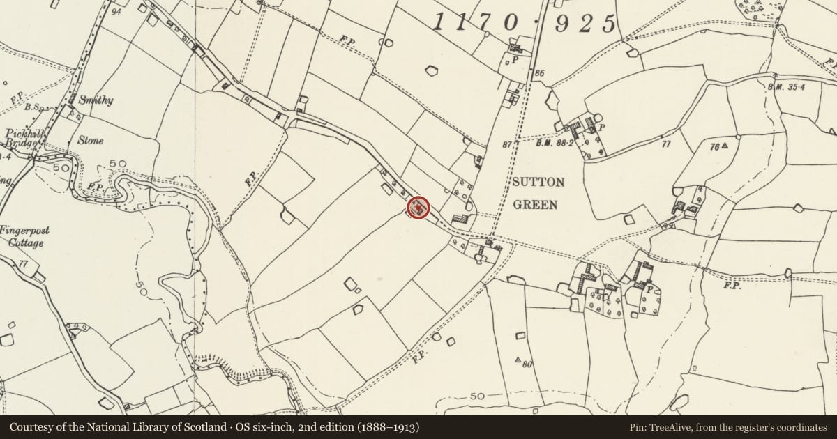 Ordnance Survey six-inch map, 2nd edition (1888–1913) covering the location of Pear Tree House, Isycoed, Wrexham, with a pin at the register's coordinates