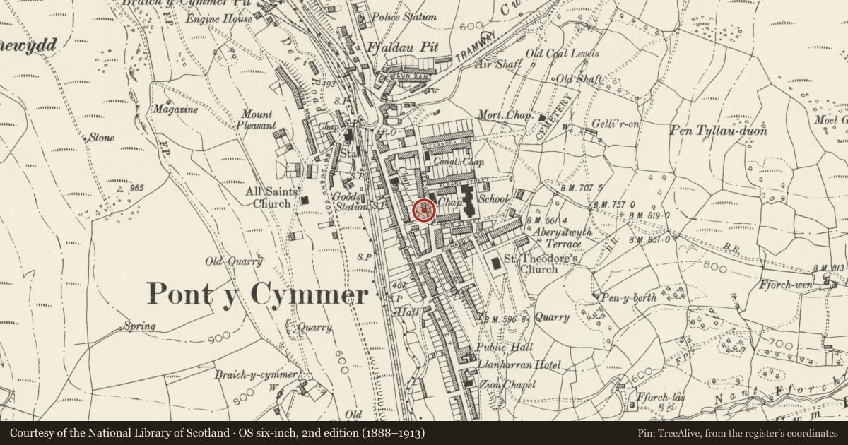 Ordnance Survey six-inch map, 2nd edition (1888–1913) covering the location of Former Cooperative Bakery, Garw Valley, Bridgend, with a pin at the register's coordinates