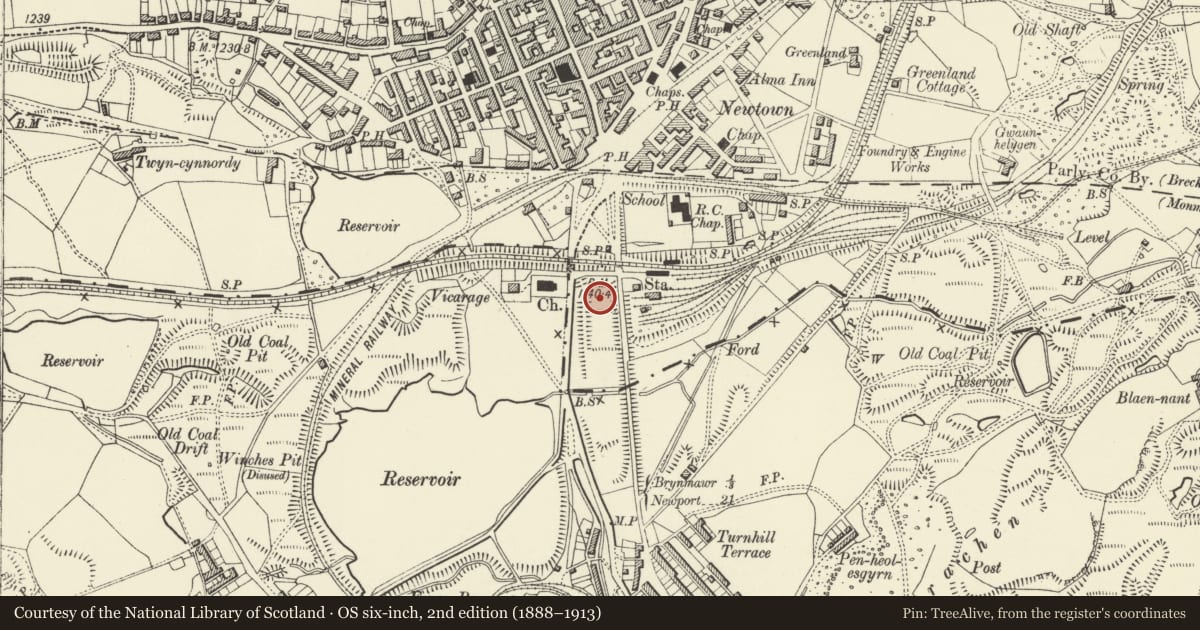 Ordnance Survey six-inch map, 2nd edition (1888–1913) covering the location of Former Boiler House at Dunlop Semtex Factory, Brynmawr, Blaenau Gwent, with a pin at the register's coordinates