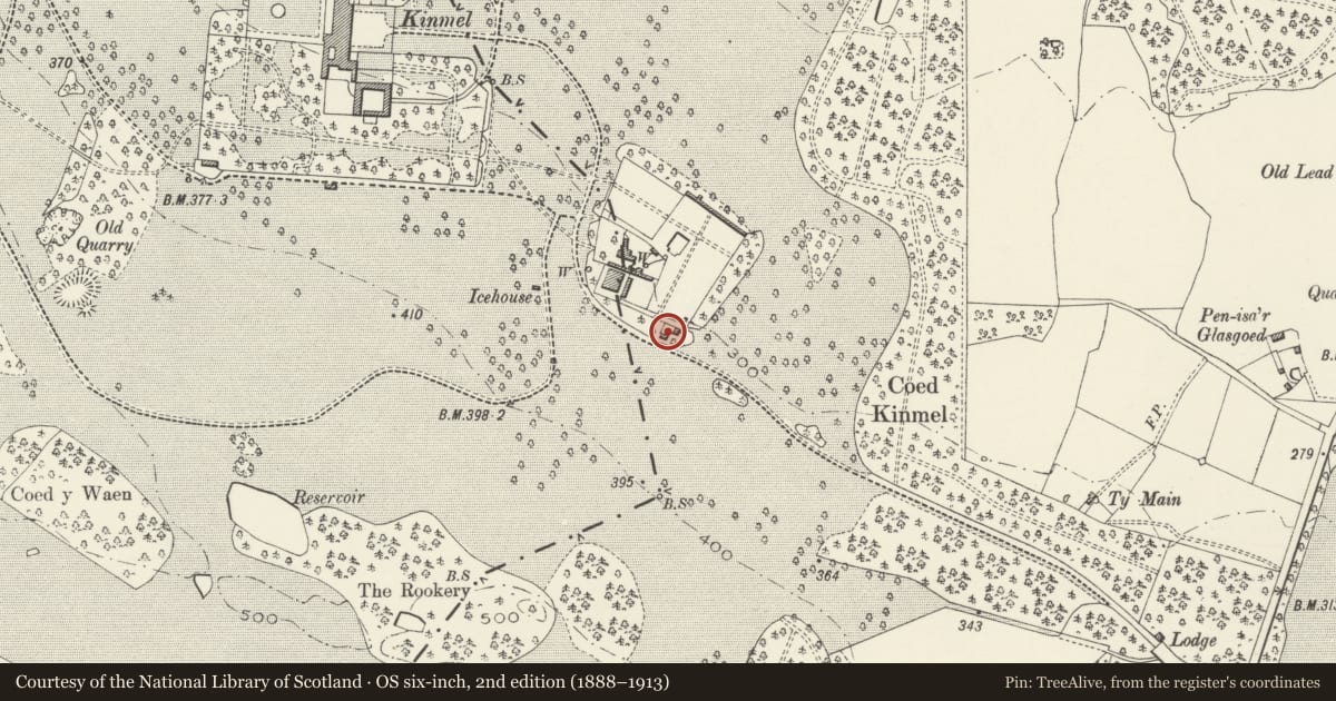 Ordnance Survey six-inch map, 2nd edition (1888–1913) covering the location of Garden House, Abergele, Conwy, with a pin at the register's coordinates