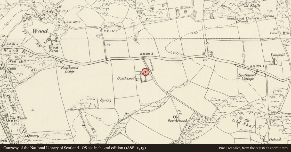 Ordnance Survey six-inch map, 2nd edition (1888–1913) covering the location of Outbuilding to E of Southwood, Nolton and Roch, Pembrokeshire, with a pin at the register's coordinates