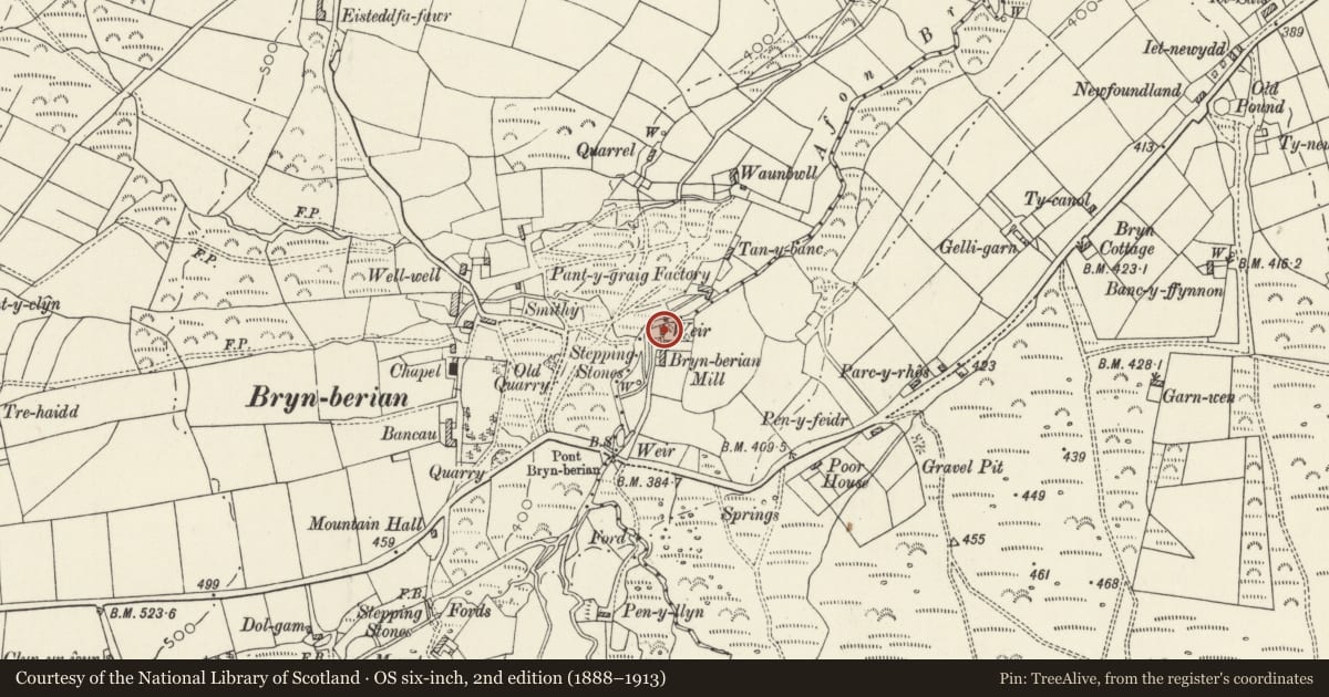 Ordnance Survey six-inch map, 2nd edition (1888–1913) covering the location of Outbuilding to E of Felin Bryn, Eglwyswrw, Pembrokeshire, with a pin at the register's coordinates