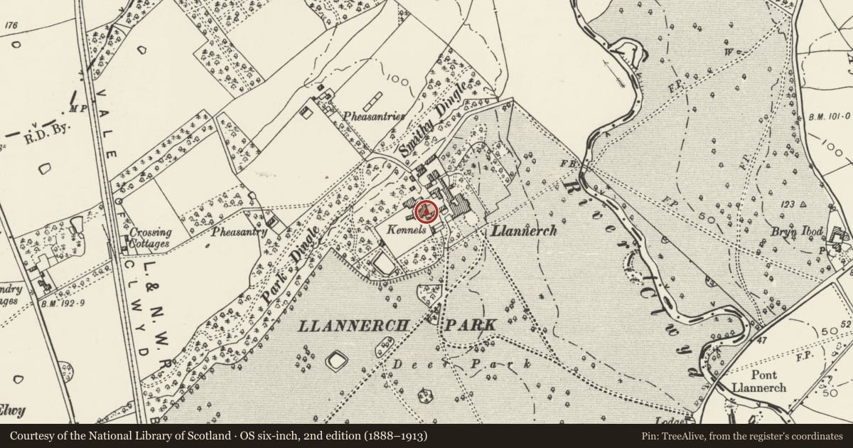 Ordnance Survey six-inch map, 2nd edition (1888–1913) covering the location of The Coach House, Trefnant, Denbighshire, with a pin at the register's coordinates