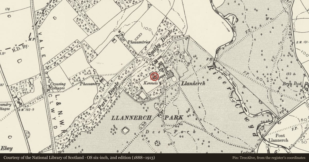 Ordnance Survey six-inch map, 2nd edition (1888–1913) covering the location of The Clocktower, Trefnant, Denbighshire, with a pin at the register's coordinates