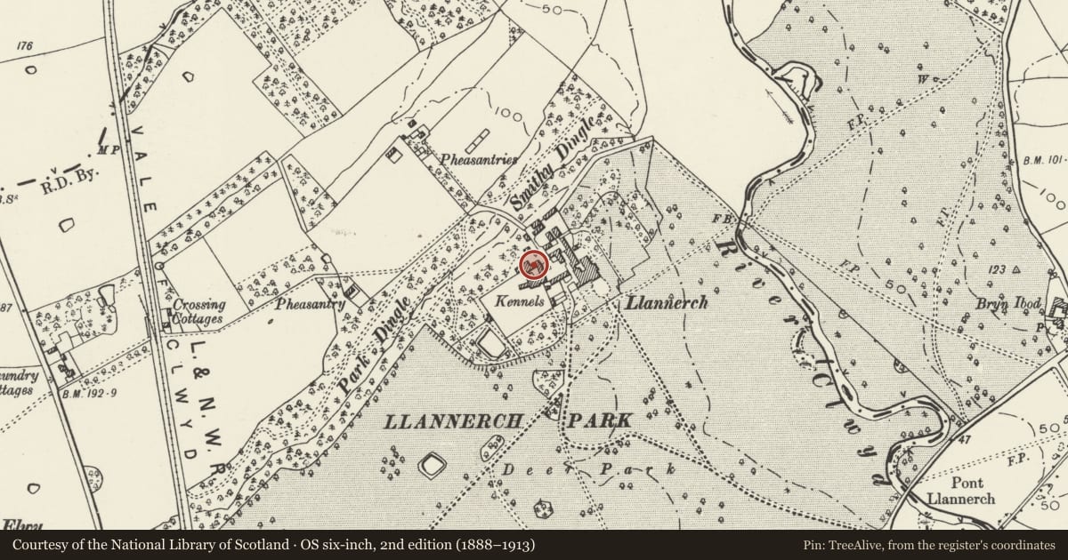 Ordnance Survey six-inch map, 2nd edition (1888–1913) covering the location of The Old Barn, Trefnant, Denbighshire, with a pin at the register's coordinates