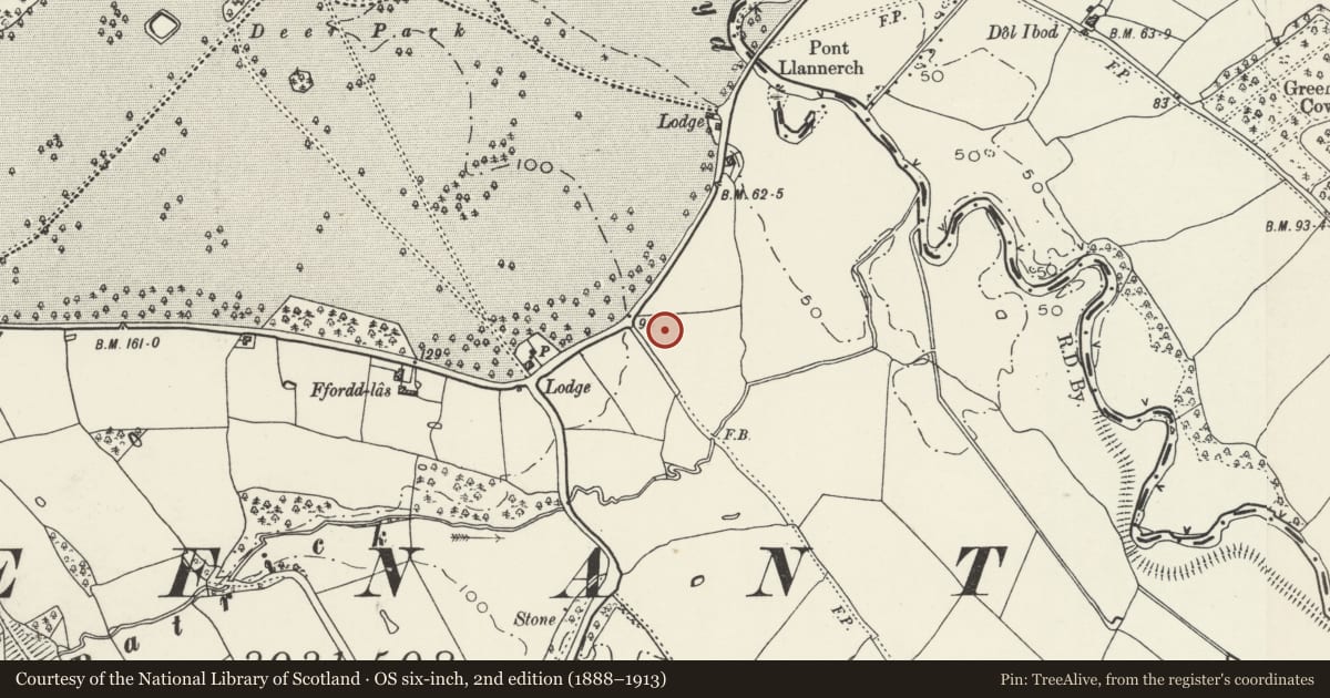 Ordnance Survey six-inch map, 2nd edition (1888–1913) covering the location of Dolbelidr, Trefnant, Denbighshire, with a pin at the register's coordinates
