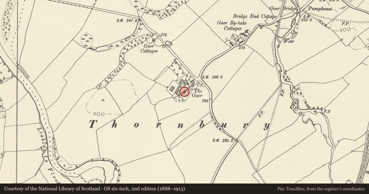 Ordnance Survey six-inch map, 2nd edition (1888–1913) covering the location of Gazebo with dovehouse at The Gaer, Forden with Leighton and Trelystan, Powys, with a pin at the register's coordinates