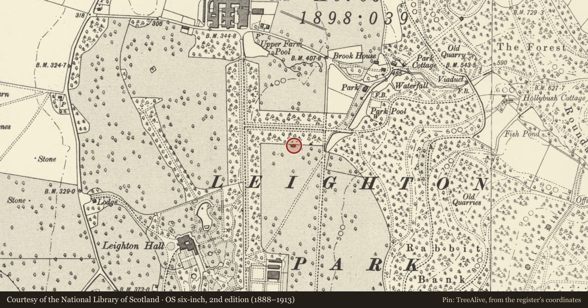 Ordnance Survey six-inch map, 2nd edition (1888–1913) covering the location of Valve House, Forden with Leighton and Trelystan, Powys, with a pin at the register's coordinates