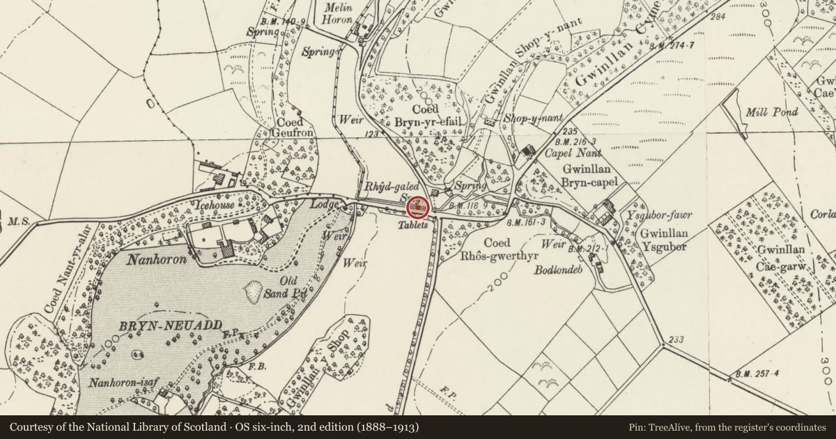 Ordnance Survey six-inch map, 2nd edition (1888–1913) covering the location of Milestone, Llanengan, Gwynedd, with a pin at the register's coordinates