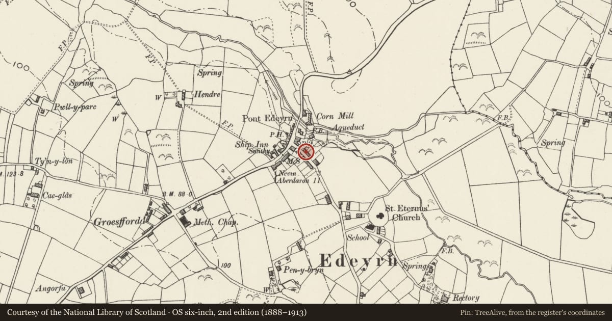 Ordnance Survey six-inch map, 2nd edition (1888–1913) covering the location of Factory Cottage, Nefyn, Gwynedd, with a pin at the register's coordinates