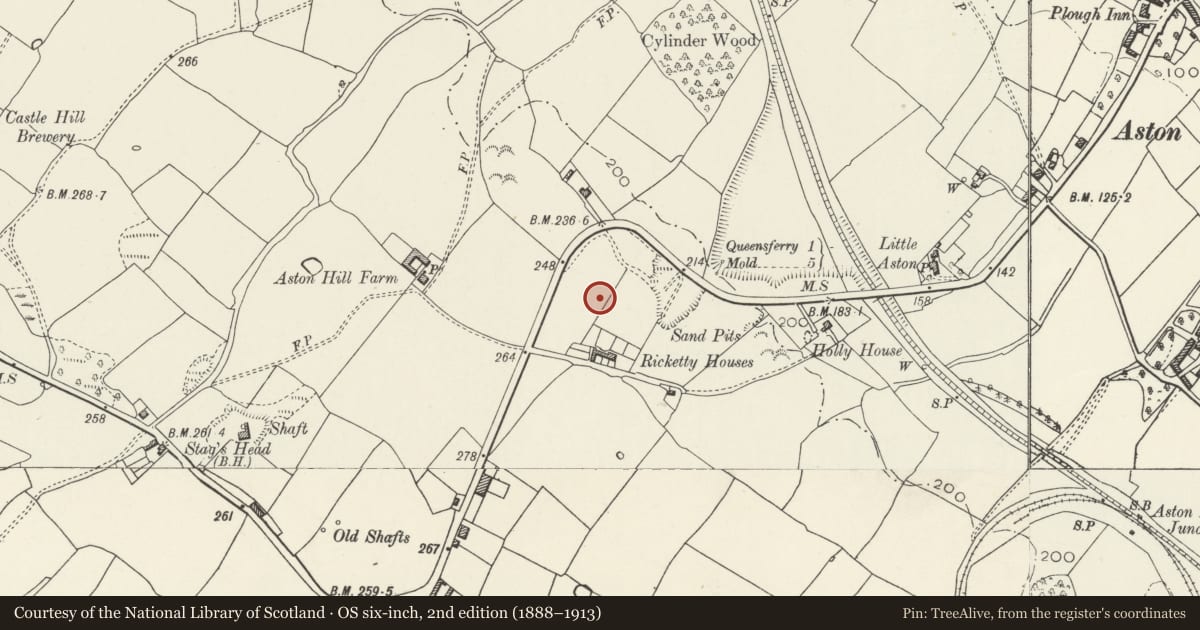 Ordnance Survey six-inch map, 2nd edition (1888–1913) covering the location of Church of the Holy Spirit, Hawarden, Flintshire, with a pin at the register's coordinates