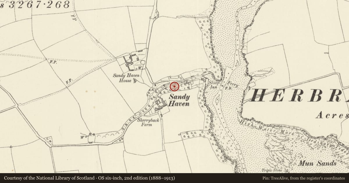 Ordnance Survey six-inch map, 2nd edition (1888–1913) covering the location of Lime Kiln at Sandy Haven, St. Ishmael's, Pembrokeshire, with a pin at the register's coordinates