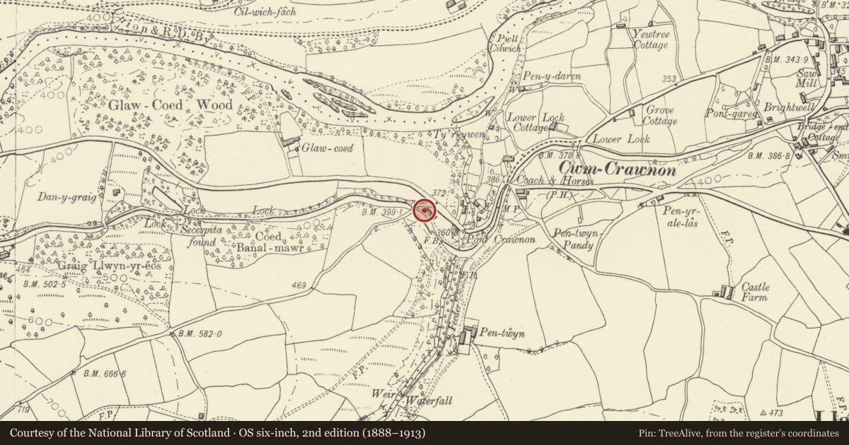 Ordnance Survey six-inch map, 2nd edition (1888–1913) covering the location of Limekiln at Monmouthshire and Brecon Canal Sanitary Station, Llangynidr, Powys, with a pin at the register's coordinates