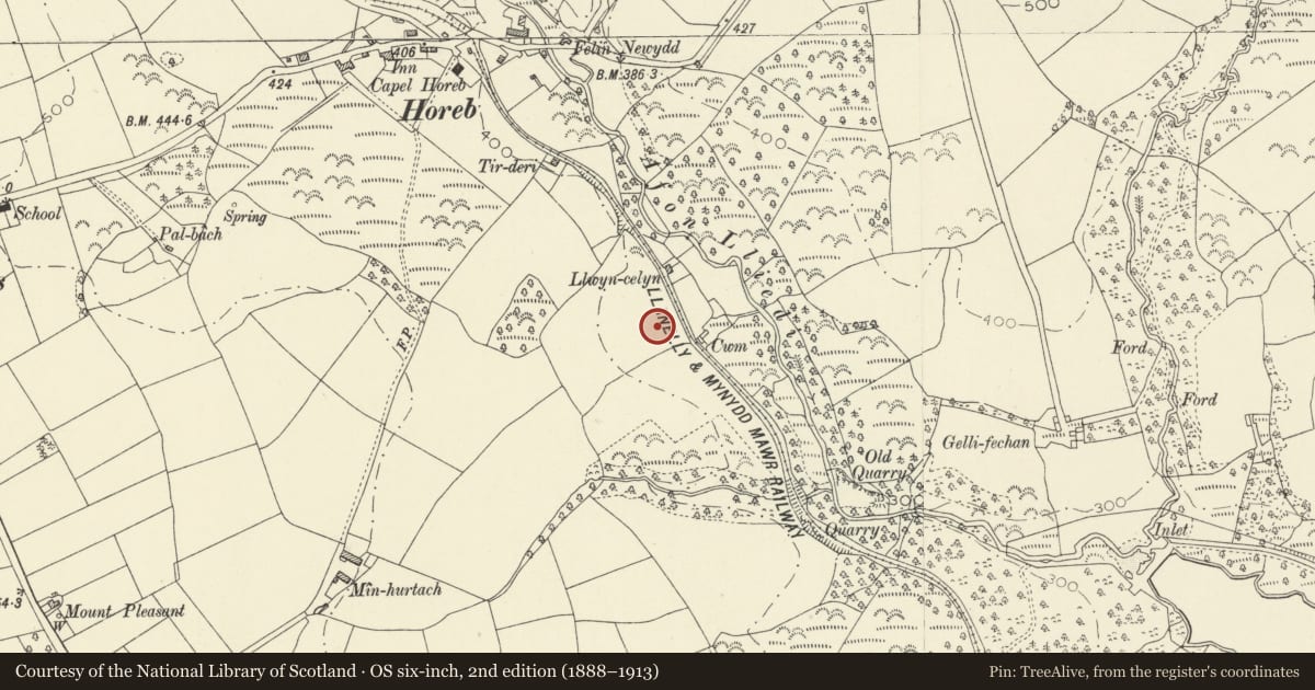 Ordnance Survey six-inch map, 2nd edition (1888–1913) covering the location of Chimney of Hoffmann Kiln, Eclipse Brickworks, Llanelli Rural, Carmarthenshire, with a pin at the register's coordinates