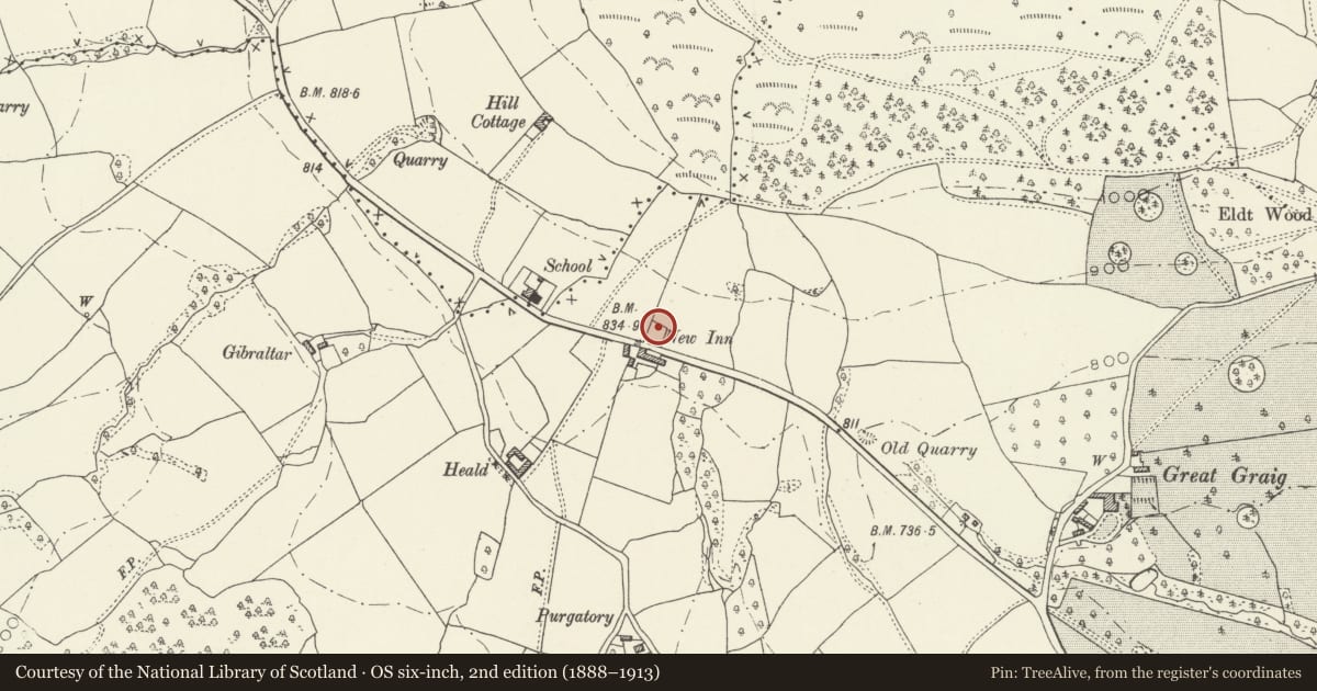 Ordnance Survey six-inch map, 2nd edition (1888–1913) covering the location of Stone Wellhouse opposite New Inn Farm, Skenfrith, Monmouthshire, with a pin at the register's coordinates