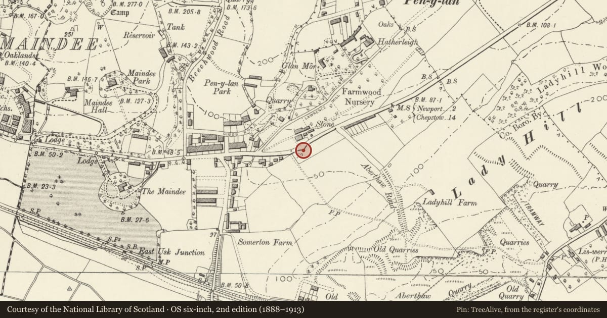 Ordnance Survey six-inch map, 2nd edition (1888–1913) covering the location of Former Police Telephone Box, Alway, Newport, with a pin at the register's coordinates