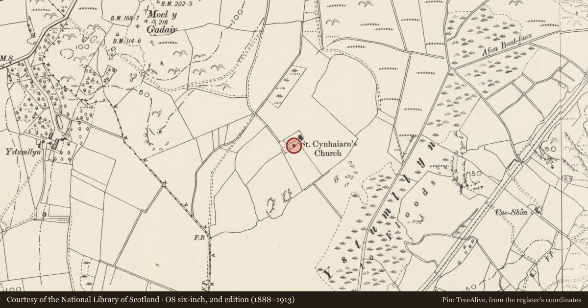 Ordnance Survey six-inch map, 2nd edition (1888–1913) covering the location of Tomb of David Owen, Dolbenmaen, Gwynedd, with a pin at the register's coordinates