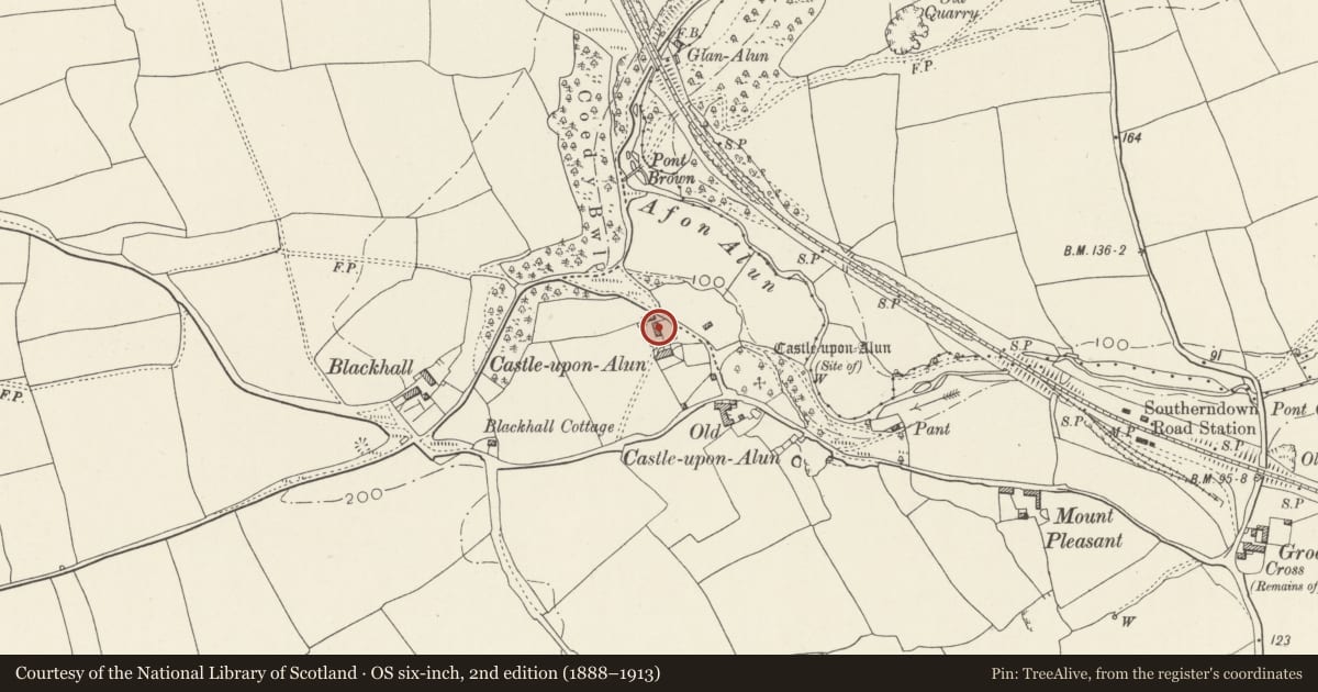 Ordnance Survey six-inch map, 2nd edition (1888–1913) covering the location of Former Byre at Castle-upon-Alun House, St. Bride's Major, Vale of Glamorgan, with a pin at the register's coordinates