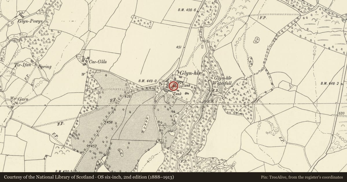 Ordnance Survey six-inch map, 2nd edition (1888–1913) covering the location of Glynhir Bailiff's Cottage, Llandybie, Carmarthenshire, with a pin at the register's coordinates
