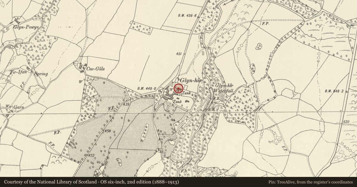 Ordnance Survey six-inch map, 2nd edition (1888–1913) covering the location of Glynhir Paddock Range, Llandybie, Carmarthenshire, with a pin at the register's coordinates