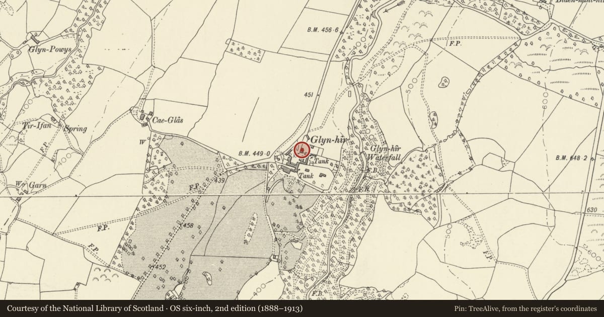 Ordnance Survey six-inch map, 2nd edition (1888–1913) covering the location of Glynhir Stable Range, Llandybie, Carmarthenshire, with a pin at the register's coordinates