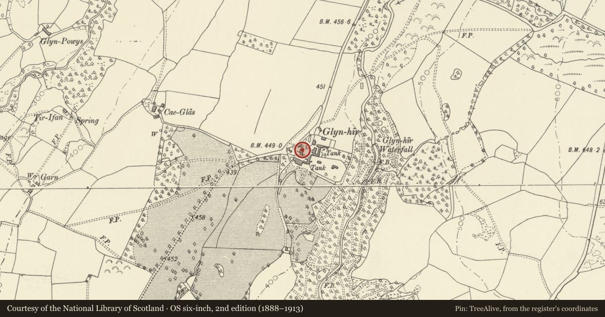 Ordnance Survey six-inch map, 2nd edition (1888–1913) covering the location of Glynhir Brewhouse and Yard Wall, Llandybie, Carmarthenshire, with a pin at the register's coordinates