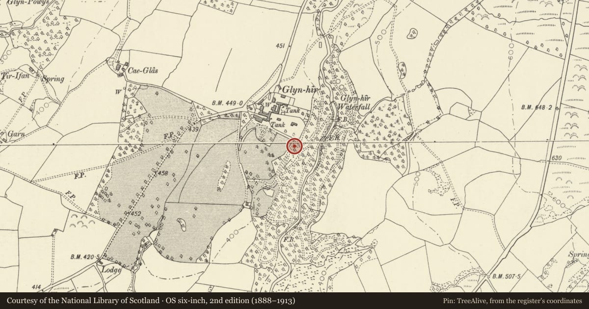 Ordnance Survey six-inch map, 2nd edition (1888–1913) covering the location of Glynhir Ice House, Llandybie, Carmarthenshire, with a pin at the register's coordinates