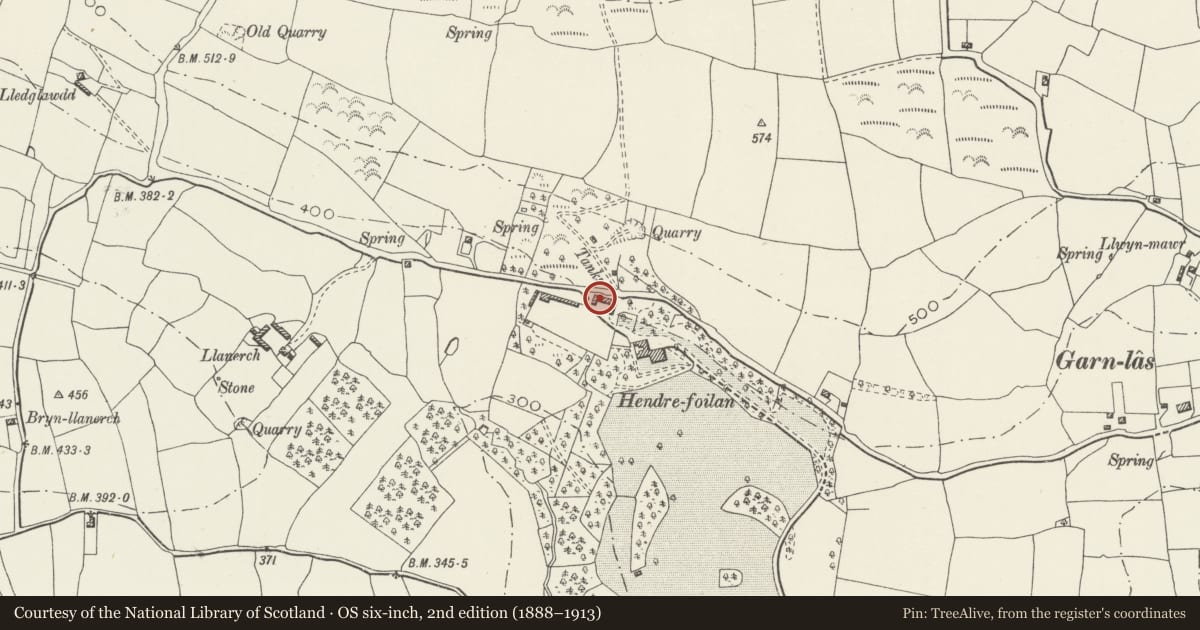 Ordnance Survey six-inch map, 2nd edition (1888–1913) covering the location of Former Stables at Hendrefoilan, Killay, Swansea, with a pin at the register's coordinates
