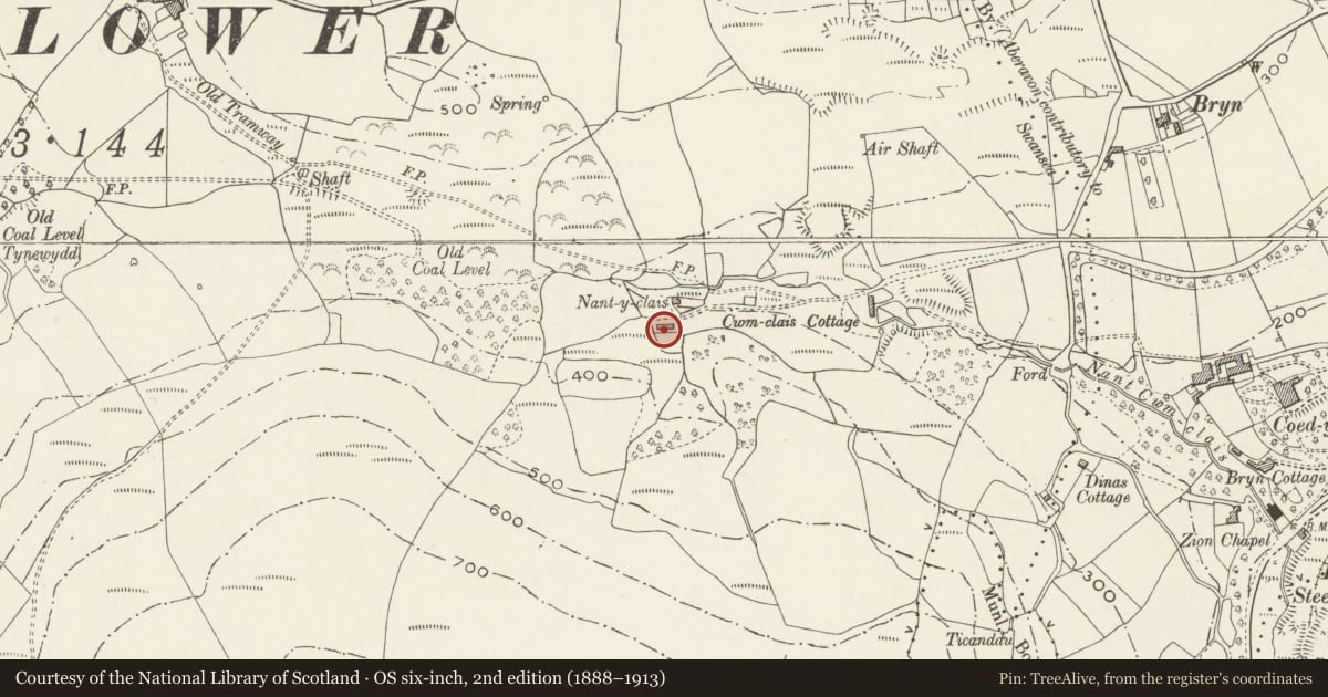 Ordnance Survey six-inch map, 2nd edition (1888–1913) covering the location of Cwm Clais Mill, Cwmavon, Neath Port Talbot, with a pin at the register's coordinates