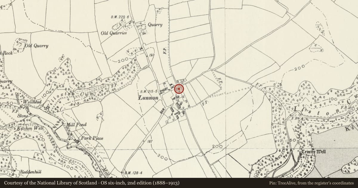 Ordnance Survey six-inch map, 2nd edition (1888–1913) covering the location of Village Pound, Ilston, Swansea, with a pin at the register's coordinates