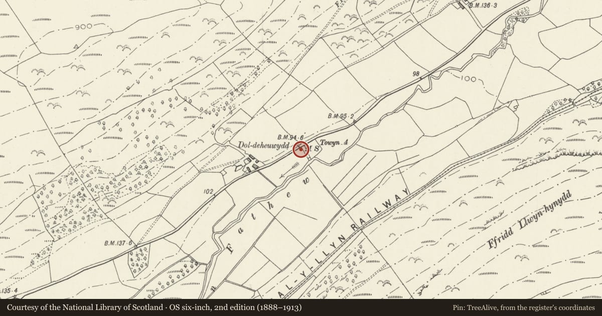 Ordnance Survey six-inch map, 2nd edition (1888–1913) covering the location of Mile marker, Bryn-Crug, Gwynedd, with a pin at the register's coordinates