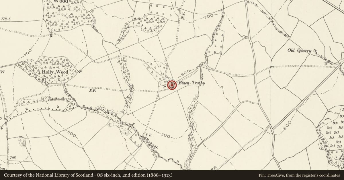 Ordnance Survey six-inch map, 2nd edition (1888–1913) covering the location of Barn at Blaentrothy, Grosmont, Monmouthshire, with a pin at the register's coordinates