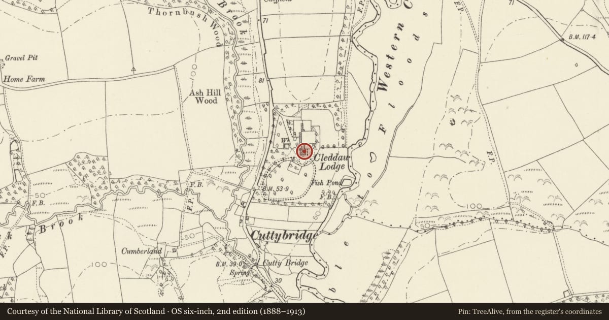 Ordnance Survey six-inch map, 2nd edition (1888–1913) covering the location of Cleddau Lodge, Camrose, Pembrokeshire, with a pin at the register's coordinates